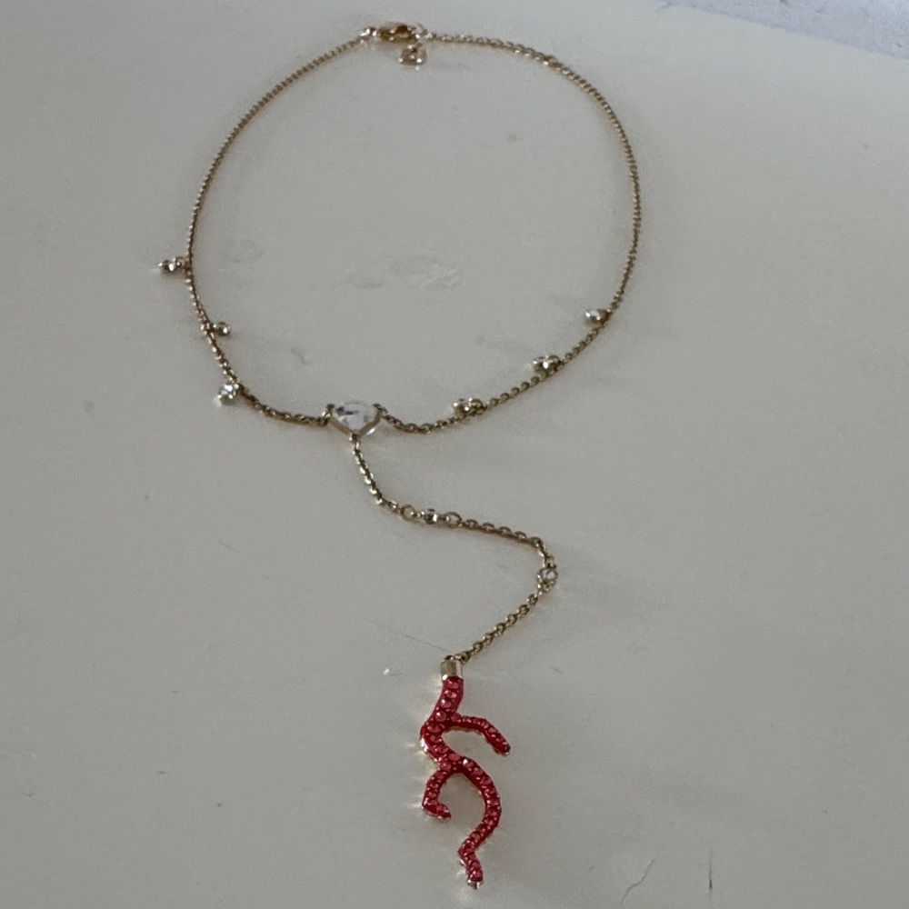 Swarovski Gold Necklace with Red Coral